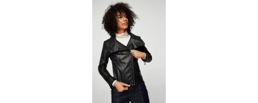 Mango: Blouson cuir fermeture revers noir au prix de 99€ au lieu de 149,99€