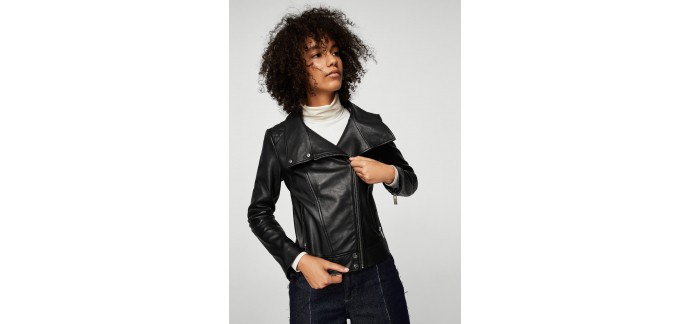 Mango: Blouson cuir fermeture revers noir au prix de 99€ au lieu de 149,99€