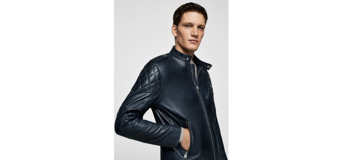 Mango: Blouson biker homme en cuir noir au prix de 159,99€ au lieu de 199,99€