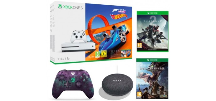 Fnac: Xbox One S 1To + Forza Horizon 3 + Hot Wheels + Destiny 2 + 2e manette + 1 jeu & Google Home à 259€