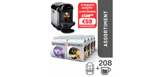 Tassimo: 12 paquets de café achetés = la machine tassimo vivi black offerte