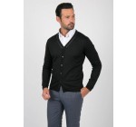 Father & Sons: Gilet cardigan noir détail en cuir au prix de 39,95€ au lieu de 79,90€