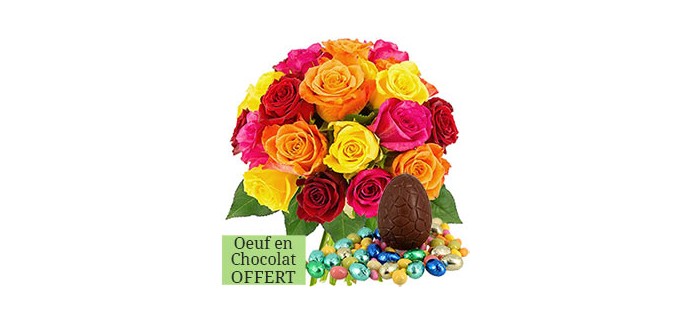Florajet: 20 roses multicolores + oeuf en chocolat offert à 25,50€