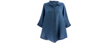 Atlas for Men: Chemise bohème en lin bleu femme au prix de 39,59€ au lieu de 43,99€