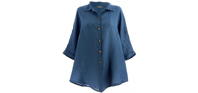 Atlas for Men: Chemise bohème en lin bleu femme au prix de 39,59€ au lieu de 43,99€