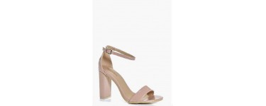 Boohoo: Sandales à talons carrés en deux parties couleur chair verni au prix de 26€ au lieu de 35€