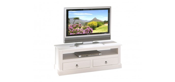 Delamaison: Meuble TV blanc design rustique en pin massif BETY3 à 174€ au lieu de 263,20€