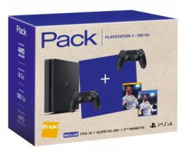 Fnac: PS4 Slim 500 Go Noir + 2e Manette Dual Shock 4 Noir V2 + FIFA 18 + Le Guide FIFA 18 à 299,99€