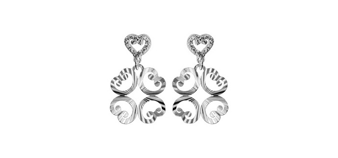 1001 Bijoux: Boucles d'oreilles en argent rhodié coeur en oxydes blancs au prix de 24€ au lieu de 68,50€