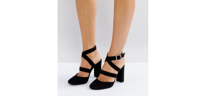 ASOS: Chaussures à talons hauts en velours noirs London Rebel au prix de 40,49€ au lieu de 77,99€