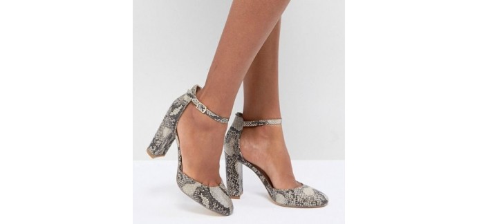 ASOS: London Rebel - Chaussures bout rond talon carré imprimé serpent au prix de 43,99€ au lieu de 63,99€