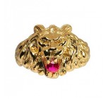 1001 Bijoux: Chevalière lion en Vermeil gros modèle avec oxyde rouge entre les dents à 99€ au lieu de 123,90€