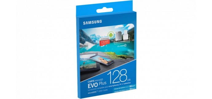 Boulanger: Carte Micro SD Samsung Micro SD 128 Go Classe 10+2 adaptateurs à 69,99€ au lieu de 82,99€