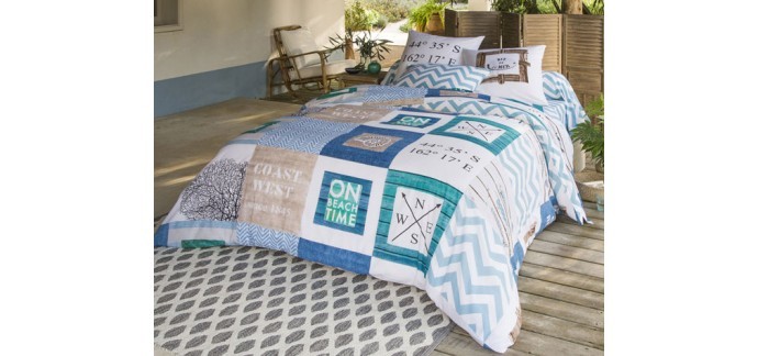 Becquet: Linge de lit damier thème marin - BECQUET CREATION au prix de 13,74€ au lieu de 22,90€