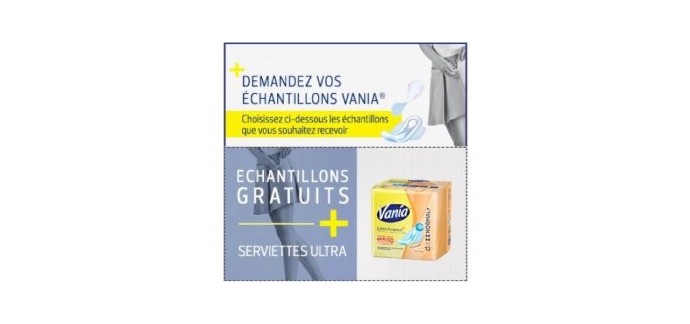 Vania: Echantillons de serviettes et de protège-slips Vania