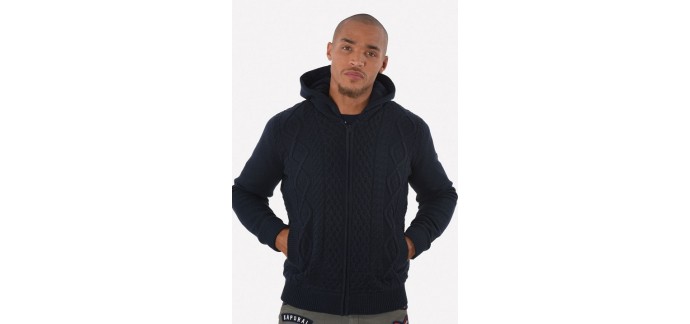 Kaporal Jeans: Gilet homme grosse maille à capuche fourrée à l'intérieur au prix de 49,50€ au lieu de 99€