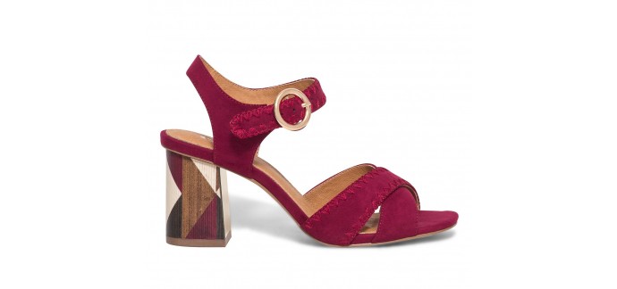 Eram: Sandale rouge à talon lamellé cuir graphique à 37,50€ au lieu de 75€