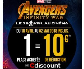 Cdiscount: -10€ sur Cdiscount pour toute réservation d'une place de cinéma pour le film AVENGERS : INFINTY WAR