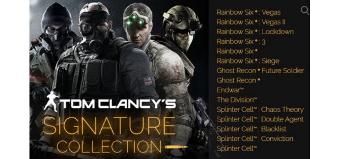 Ubisoft Store: Jeux PC Pack Tom Clancy's Signature Collection à 215,41€ au lieu de 239,35€