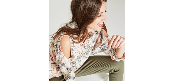 Promod: Chemise à épaules dénudées imprimé floral multicolore au prix de 25,16€ au lieu de 35,95€ 