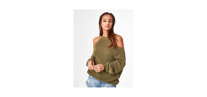 Jennyfer: Pull ouvertures col kaki à 9,99€ au lieu de 19,99€