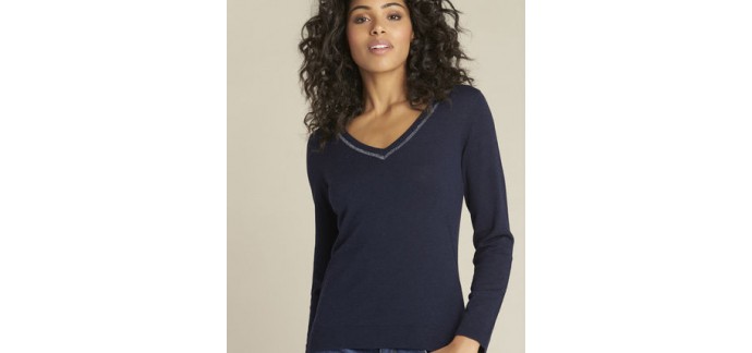 Maison 123: Pull marine encolure brillante laine et soie Newyork à -50%