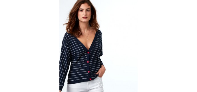 Etam: Gilet à rayures femme couleur bleu marine au prix de 20,99€ au lieu 29,99€ 