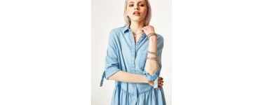 Jennyfer: Robe chemise évasée bleu clair manches 3/4 d'une valeur de 9,99€ au lieu de 29,99€
