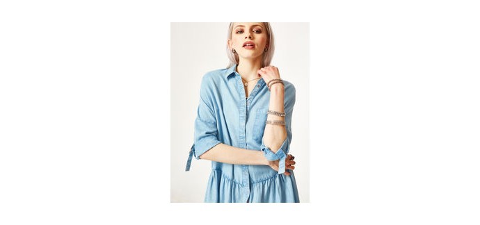 Jennyfer: Robe chemise évasée bleu clair manches 3/4 d'une valeur de 9,99€ au lieu de 29,99€