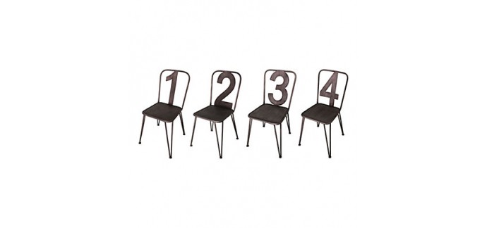 Veepee: Lot de 4 chaises numérotées - métal - 45 x 84 x 45 cm à 299,90€ au lieu de 594€ 