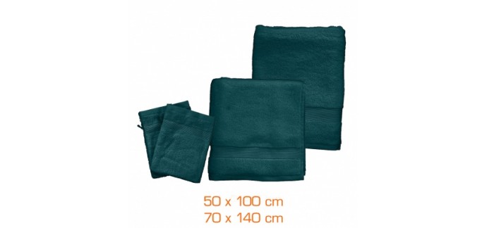 Brico Privé: nsemble drap de douche + serviette de toilette + gants - bleu petrole à 19,99€ au lieu de 87€