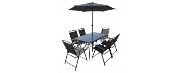 Cdiscount: Table et chaises de jardin 6 personnes + parasol à 199€ au lieu de 249€