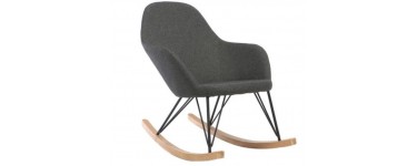 Miliboo: Fauteuil Relax - Rocking chair tissu gris anthracite pieds métal et frêne JHENE à 254,99€