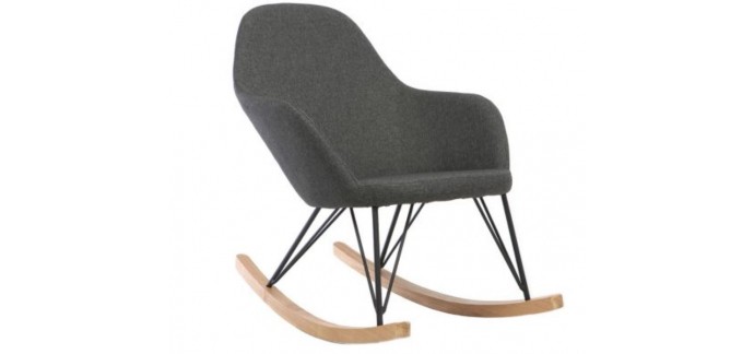 Miliboo: Fauteuil Relax - Rocking chair tissu gris anthracite pieds métal et frêne JHENE à 254,99€