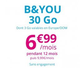 Showroomprive: Forfait mobile B&You appels, SMS et MMS illimités + 30Go (dont 3Go en Europe) à 6,99€ / mois