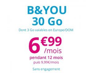 Showroomprive: Forfait mobile B&You appels, SMS et MMS illimités + 30Go (dont 3Go en Europe) à 6,99€ / mois
