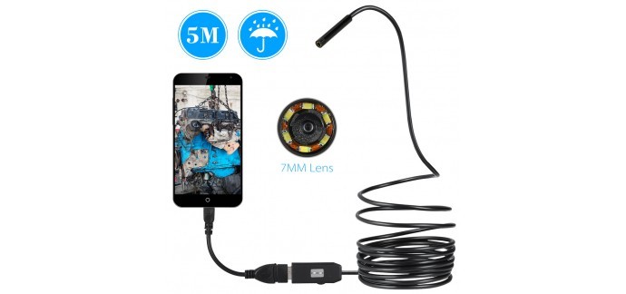 AliExpress: Objectif USB Endoscope Caméra Étanche Fil Serpent Tube OWSOO 1/2/3/5 M 7mm à 5,33€ au lieu de 9,68€