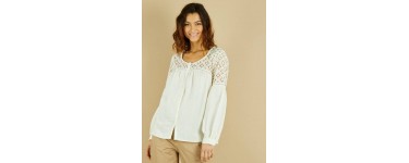 Kiabi:  Blouse coton gaufré et dentelle à 12,60€ au lieu de 18€