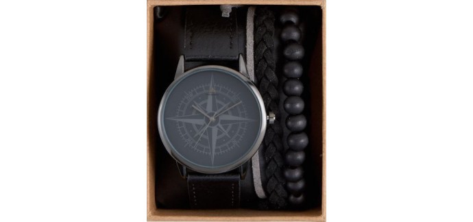 ASOS: Coffret cadeau avec montre et bracelets à motif boussole au prix de 22,99€ au lieu de 38,99€