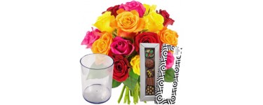 Florajet: 15 roses + vase + chocolats pour 24€ au lieu de 32€