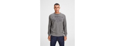 JACK & JONES: Sweat Shirt homme chiné gris imprimé délavé sur le devant d'une valeur de 27,95€ au lieu de 39,99€ 