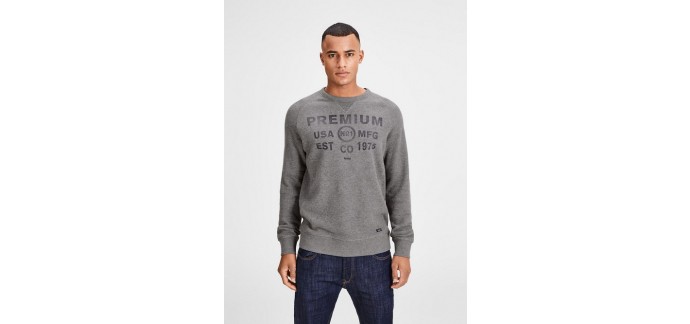 JACK & JONES: Sweat Shirt homme chiné gris imprimé délavé sur le devant d'une valeur de 27,95€ au lieu de 39,99€ 