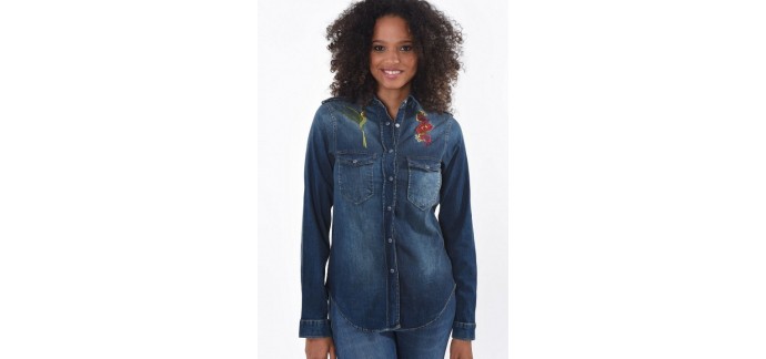 Kaporal Jeans: Chemise en jeans à broderie fleur femme regular d'une valeur de 42,50€ au lieu de 85€ 