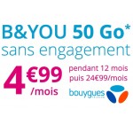 Bouygues Telecom: Forfait mobile  B&YOU tout illimité + 50Go d'Internet (dont 5Go en Europe) à 4,99€/mois