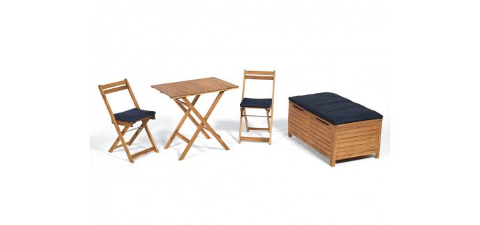 Delamaison: Salon de jardin en acacia : 2 chaises pliantes + 1 banc coffre + 1 table pliante DENIM à 279€ 