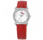 Cleor: Montre femme B&G boitier rond serti et bracelet en cuir rouge d'une valeur de 44,50€ au lieu de 89€
