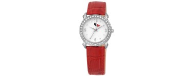 Cleor: Montre femme B&G boitier rond serti et bracelet en cuir rouge d'une valeur de 44,50€ au lieu de 89€
