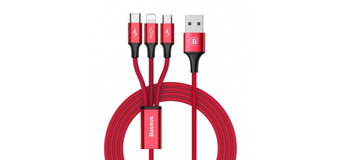 Amazon: Câble Multi Chargeur, Multi USB,USB Type C Câble, Baseus 3 en 1 à 11,99€ au lieu de 19,99€