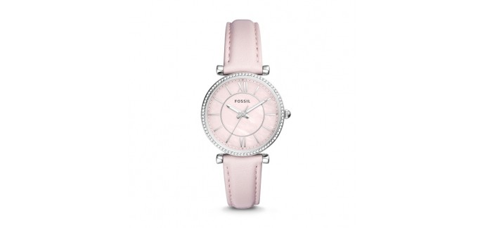 Fossil: Montre Carlie femme bracelet en cuir rose pastel d'une valeur de 81€ au lieu de 109€