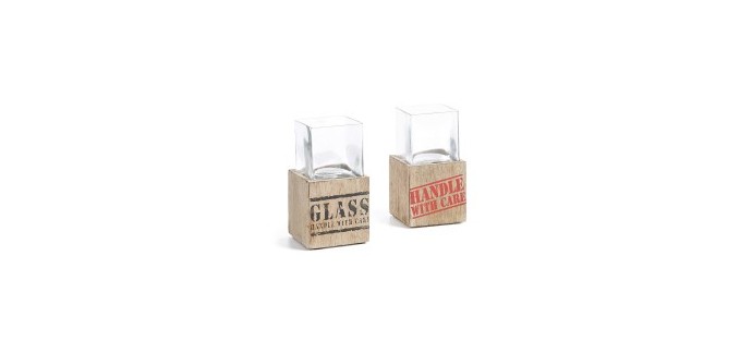 Kave Home: Set de 2 bougeoirs en bois massif et verre Sund  au prix de 14,50€ au lieu de 29€